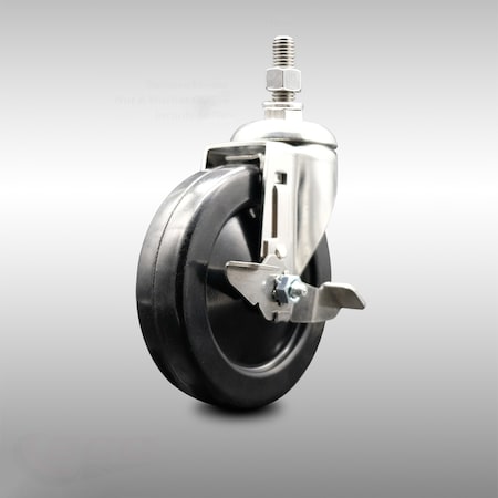 Service Caster 5 Inch 316SS Hard Rubber Wheel Swivel 12mm Threaded Stem Caster with Brake SCC-SS316TS20S514-HRS-TLB-M1215